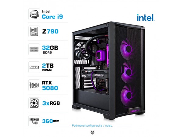 Računalnik MEGA TWR S10 i9-12900KF/RTX5080/32GB/2TB-4.0/1000W/Brez OS/črna RGB + Estetski napajalni kabli [Vijola / Črna]