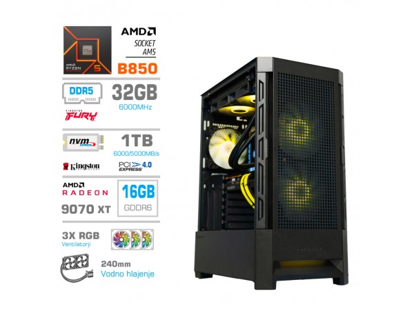 Računalnik MEGA MT S8 R7-9700X/RX9070 XT/32GB-DDR5/2TB-4.0/750W/Brez OS/črna RGB + Estetski napajalni kabli [Rumena / Črna]