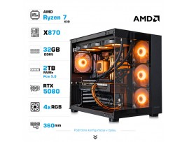 Računalnik MEGA MT S5 R7-9800X3D/RTX5080/32GB-DDR5/2TB-5.0/1050W/Brez OS/črna RGB + Estetski napajalni kabli [Oranžna / Črna]