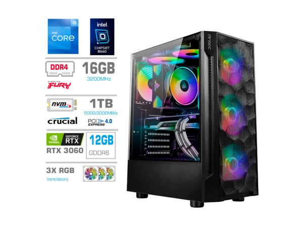 Računalnik MEGA TWR S7 i5-12400F/RTX3060/16GB/1TB-4.0/750W/Brez OS RGB