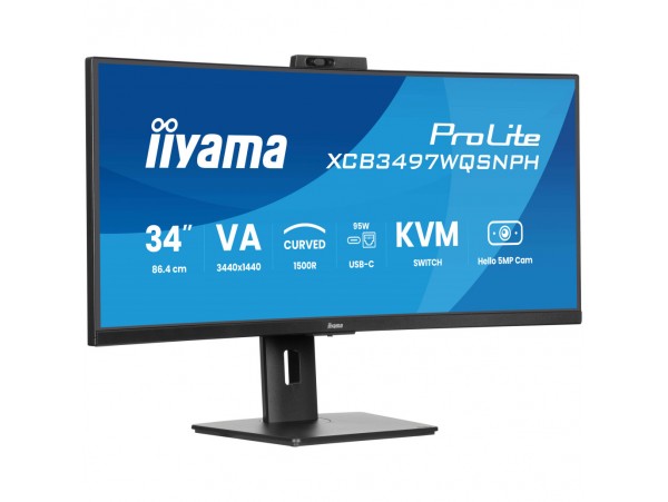 Monitor Iiyama 86,4 cm (34,0") XCB3497WQSNPH-B1 3440x1440 Curved 120Hz VA 0,4ms 2xHDMI DisplayPort USB-C 95W 2xUSB3.2 2xUSB-C-Out Pivot Zvočniki 2x5W  DCI-P3-90% FreeSync Premium RJ45 KVM