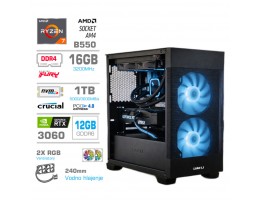 Računalnik MEGA MT S7X R7-5700X/RTX3060/16GB/1TB/750W/Brez OS/rumena črna RGB + Estetski napajalni kabli [Modra / Črna]