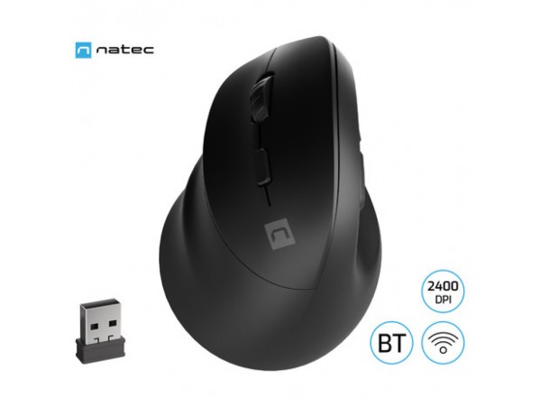 Miš Bluetooth NATEC vertikalna Crake 2 2400DPI za levičarje črna ()