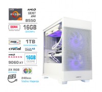 Računalnik MEGA MT S7X R7-5700X/RX9060 XT/16GB/1TB/750W/Brez OS/bela vijolična bel RGB + Estetski napajalni kabli [Vijolična / Bela]