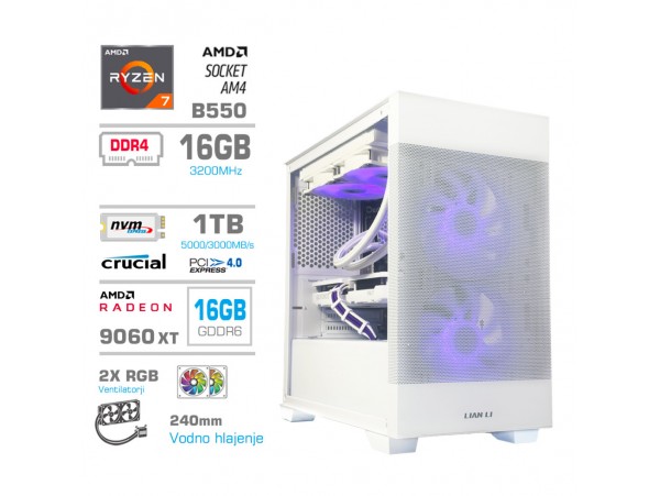 Računalnik MEGA MT S7X R7-5700X/RX9060 XT/16GB/1TB/750W/Brez OS/bela vijolična bel RGB + Estetski napajalni kabli [Vijolična / Bela]