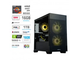 Računalnik MEGA MT S7X R5-5600X/RTX5060Ti-16GB/16GB/1TB-4.0/750W/Brez OS/črna RGB + Estetski napajalni kabli [Rumena / Črna]