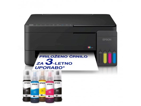 Tiskalnik multifunkcijski brizgalni barvni Epson EcoTank L3350 A4 enostransko skeniranje USB WiFi 11ppm (C11CL62409)