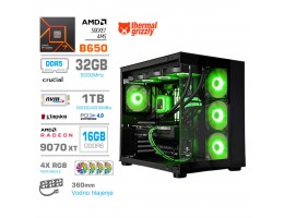 Računalnik MEGA MT S5 R7-7800X3D/RX9070 XT/32GB-DDR5/1TB/750W/Brez OS/črna RGB + Estetski napajalni kabli [Zelena / Črna]