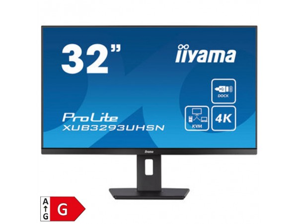 Monitor Iiyama 80 cm (31,5") XUB3293UHSN-B5 3840x2160 IPS 4ms HDMI DisplayPort USB-C 65W 2xUSB3.0 Pivot Zvočniki 2x3W  sRGB99% KVM RJ45 ProLite