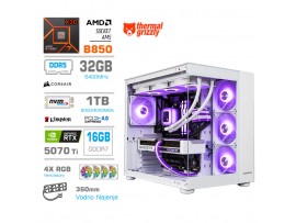 Računalnik MEGA MT S5 R7-7800X3D/RTX5070Ti/32GB-DDR5/1TB/750W/Brez OS/bela RGB + Estetski napajalni kabli [Vijolična / Bela]