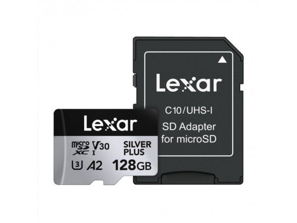Spominska kartica microSDXC 128GB Lexar SilverPlus 205MB/s/U3 V30 UHS-I A2  +adapter (LMSSIPL128G-BNANG)