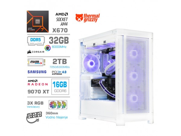 Računalnik MEGA TWR S11 R7-7700X/RX9070 XT/32GB-DDR5/2TB-4.0/1050W/Brez OS/bela RGB + Estetski napajalni kabli [Vijolična / Bela]