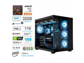 Računalnik MEGA MT S5 Ryzen 5 9600X/RTX5060Ti-16GB/32GB-DDR5/1TB-4.0/750W/Brez OS/črna RGB + Estetski napajalni kabli [Svetlo modra / Črna)