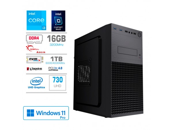 Računalnik MEGA MT S4 i3-13100/Intel 730/16GB/1TB-4.0/450W/Win11Pro