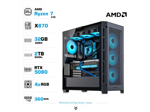 Računalnik MEGA TWR S11 R7-7800X3D/RTX5080/32GB-DDR5/2TB/1050W/Brez OS/črna RGB + Estetski napajalni kabli [Svetlo modra / Črna]