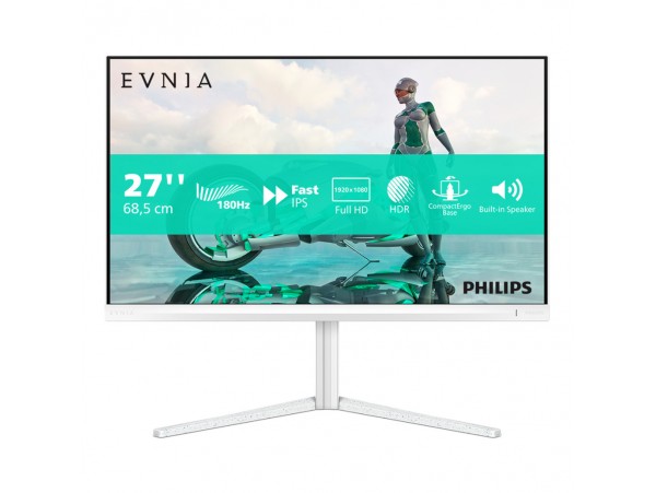 Monitor Philips 68,6 cm (27,0") 27M2N3201A 1920x1080 Gaming 180Hz Fast-IPS 0,5ms 2xHDMI DisplayPort Pivot Zvočniki  3H DCI-P3-95% AdaptiveSync HDR10 Evnia3000 Bele barve