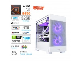 Računalnik MEGA MT S7X R7-7700X/RTX5070/32GB-DDR5/1TB/750W/Brez OS/bela RGB + Estetski napajalni kabli [Vijolična / Bela]