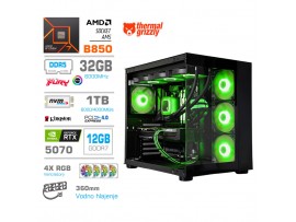 Računalnik MEGA MT S5 R7-7700/RTX5070/32GB-DDR5/1TB-4.0/750W/Brez OS/črna RGB + Estetski napajalni kabli [Zelena / Črna)