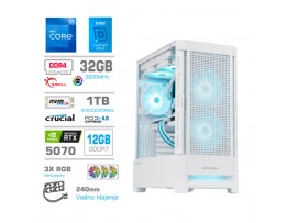 Računalnik MEGA MT S8 i7-12700KF/RTX5070/32GB/1TB/750W/Brez OS/bela RGB + Estetski napajalni kabli [Svetlo modra / Bela]