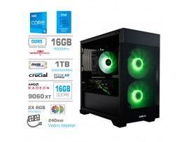 Računalnik MEGA MT S7X i5-14400F/RX9060 XT/16GB/1TB/750W/Brez OS/črna RGB + Estetski napajalni kabli [Zelena / črna]