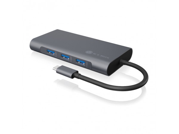 Priklopna postaja USB-C => 3x USB tip A 1xUSB-C PD 100W 1x HDMI 1x VGA 1x RJ45 1x 3,5mm avdio 1x čitalec kartic SD/microSD Icybox (IB-DK4040-CPD)
