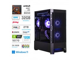 Računalnik MEGA MT S8 R5-9600X/RTX5070/32GB-DDR5/2TB-4.0/750W/Win11Home/črna RGB + Estetski napajalni kabli [Vijolična/ Črna]