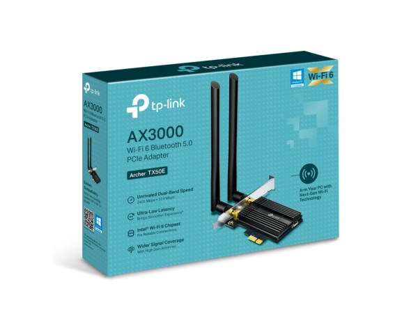 Brezžični mrežni adapter PCIe TP-Link WiFi6 802.11ax AX3000 2402Mbit/s Dualband 2x antena BT 5.0 (Archer TX50E)