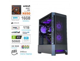 Računalnik MEGA MT S8 R5-9600X/RTX5060/16GB-DDR5/1TB/750W/Brez OS/črna RGB + Estetski napajalni kabli [Vijolična / Črna]