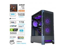 Računalnik MEGA MT S8 R5-9600X/RTX5060/16GB-DDR5/1TB/750W/Brez OS/črna RGB + Estetski napajalni kabli [Vijolična / Črna]