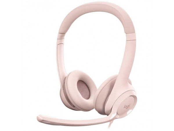 Slušalke žične Logitech naglavne z mikrofonom USB H390 roza (981-001281)