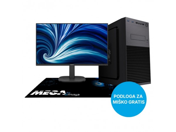 Računalnik MEGA MT S4 Ultra 5 225/Intel grafika/16GB-DDR5/500GB/450W/Win11Home črna + Monitor Philips 24" - FHD + Podloga za miško GRATIS