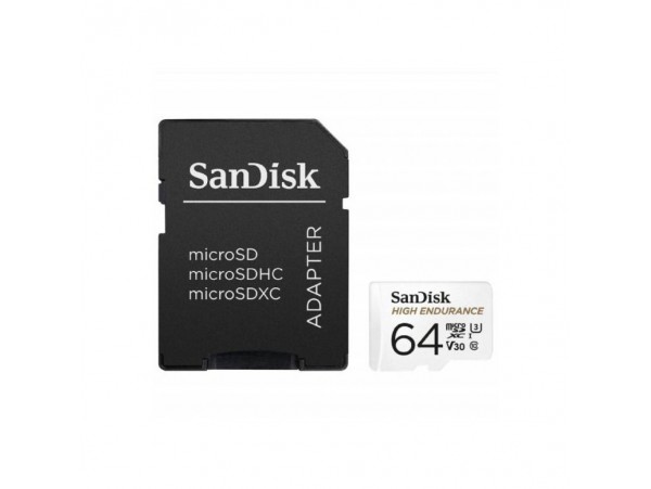 Spominska kartica microSDXC 64GB Sandisk High Endurance 100MB/s/40MB/s U3 V30 UHS-I +adapter (SDSQQNR-064G-GN6IA)