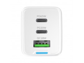 Hišni polnilec 100-240V => 2xUSB-C 1xUSB-A 65W GaN s kablom USB-C 1,0m Wozinsky (WDCCBC)