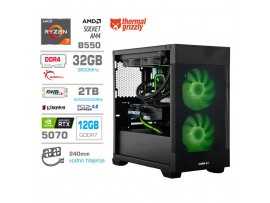 Računalnik MEGA MT S7X R7-5800X/RTX5070/32GB/2TB-4.0/750W/Brez OS/črna RGB + Estetski napajalni kabli [Zelena / Črna]