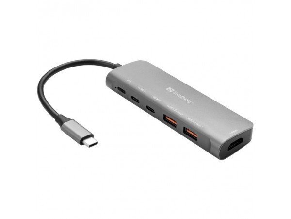 Priklopna postaja USB-C => Sandberg 1xHDMI 2xUSB3.2 2xUSB-C 1x USB-C 100W - (136-65)