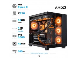 Računalnik MEGA MT S5 R9-9950X/RTX5080/32GB-DDR5/4TB/1050W/Brez OS/črna RGB + Estetski napajalni kabli [Oranžna / Črna]