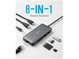 Priklopna postaja USB-C => Anker PowerExpand 553 8v1 2x HDMI 2xUSB3.1 1xUSB-C 85W 1xLAN Čitalec kartic (A83800A1)