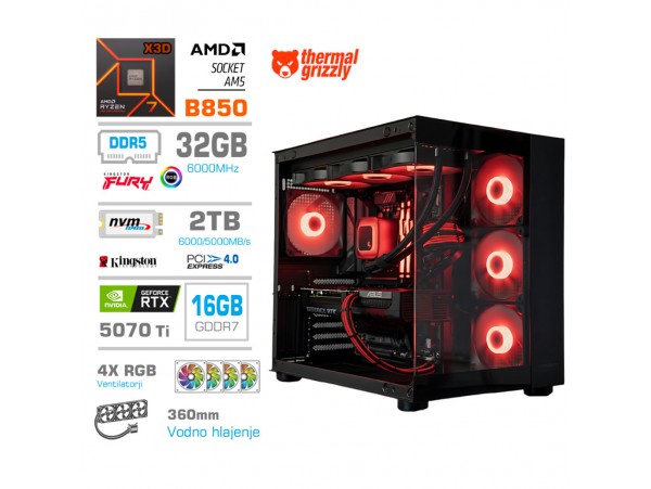 Računalnik MEGA MT S5 R7-7800X3D/RTX5070Ti/32GB-DDR5/2TB-4.0/750W/Brez OS/črna RGB + Estetski napajalni kabli [Rdeča / Črna)