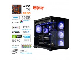 Računalnik MEGA MT S5 R7-7800X3D/RTX5070/32GB-DDR5/2TB/750W/Brez OS/črna RGB + Estetski napajalni kabli [Vijolična / Črna]