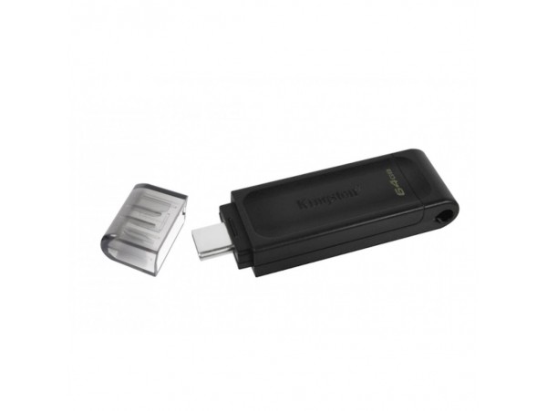 Spominski ključek 64GB USB-C Kingston DT70 - plastičen/s pokrovčkom/črn (DT70/64GB)
