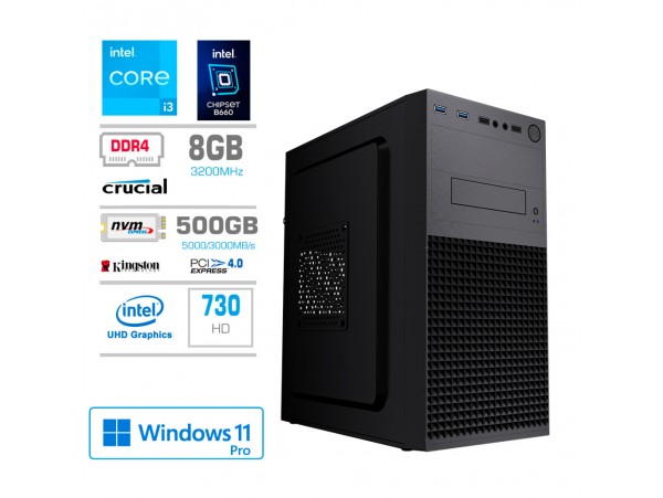 Računalnik MEGA MT S4 i3-13100/Intel 730/8GB/500GB-4.0/450W/Win11Pro