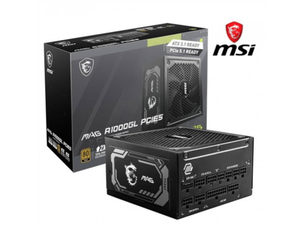 Napajalnik - 1000W MSI MAG A1000GL 80Plus Gold 90% ATX 3.1 (Gen5) Modular 135mm črna (306-7ZP9B11-CE0)