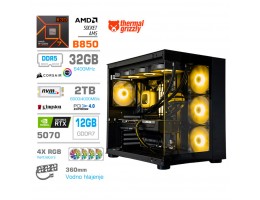 Računalnik MEGA MT S5 R7-9800X3D/RTX5070/32GB-DDR5/2TB/750W/Brez OS/črna RGB + Estetski napajalni kabli [Rumena / Črna]