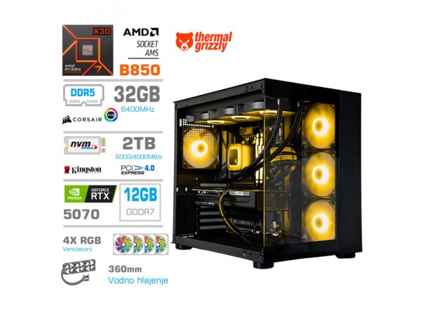 Računalnik MEGA MT S5 R7-9800X3D/RTX5070/32GB-DDR5/2TB/750W/Brez OS/črna RGB + Estetski napajalni kabli [Rumena / Črna]