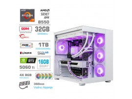 Računalnik MEGA MT S5 R7-5700X/RTX5060Ti-16GB/32GB/1TB/750W/Brez OS/bela RGB + Estetski napajalni kabli [Vijolična / Bela]