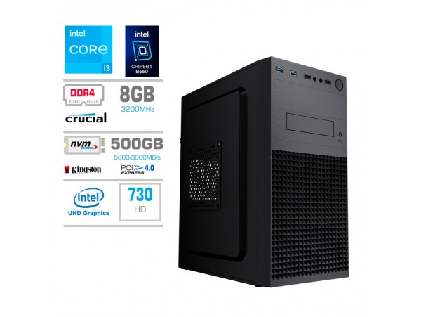 Računalnik MEGA MT S4 i3-13100/Intel 730/8GB/500GB-4.0/450W/Brez OS