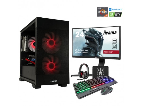 Gaming komplet Računalnik MEGA S7X R5-5500/RTX5050/16GB/1TB/750W/Win11Home/črna RGB + Estetski napajalni kabli (Rdeča / črna )