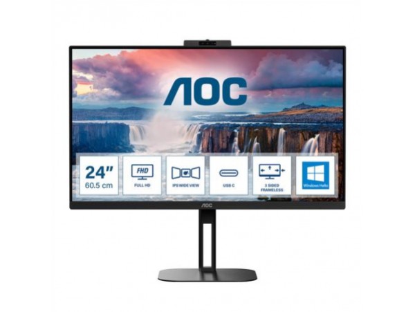 Monitor AOC 60,5 cm (23,8") 24V5CW 1920x1080 75Hz IPS 4ms HDMI DisplayPort USB-C 65W 4xUSB3.2 Pivot Kamera Zvočniki  sRGB119% FreeSync E-Line