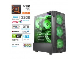 Računalnik MEGA MT S7 R7-9700X/RTX5070/32GB-DDR5/2TB-4.0/750W/Brez OS RGB + Estetski napajalni kabli [Zelena / Črna]