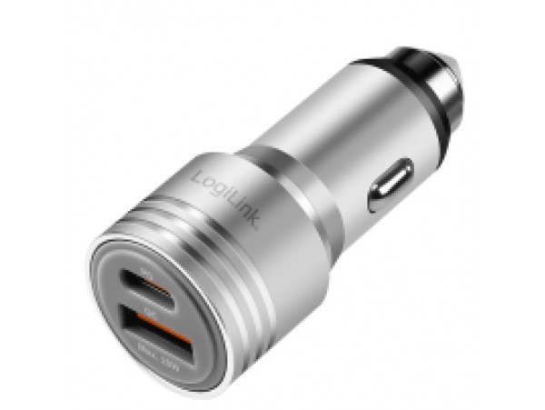 Avto polnilec 12V/24V => 1x USB-C 1x USB-A 20W QC srebrn LogiLink (PA0228A)